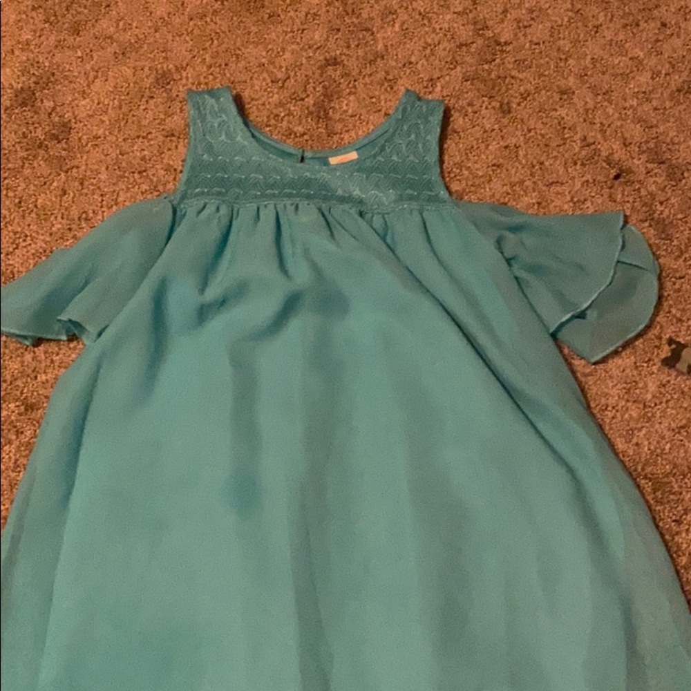 green / blue off shoulder dress